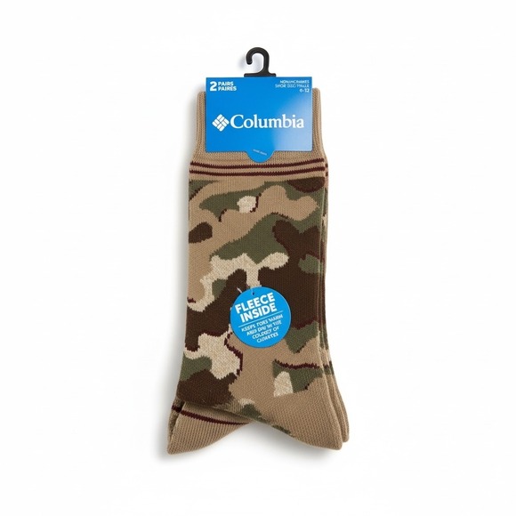 Columbia Mens 2 Pair Pack Camouflage Fleece Lined Crew Socks Shoe Size 6-12 NWT - Picture 6 of 11